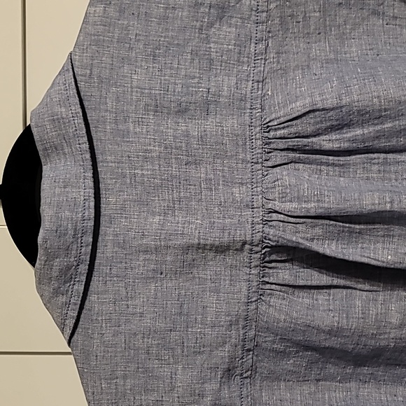 Sigrid Olsen Linen Tunic Top Women's Medium Blue Roll-Tab Sleeve High-Low Hem - Picture 6 of 10